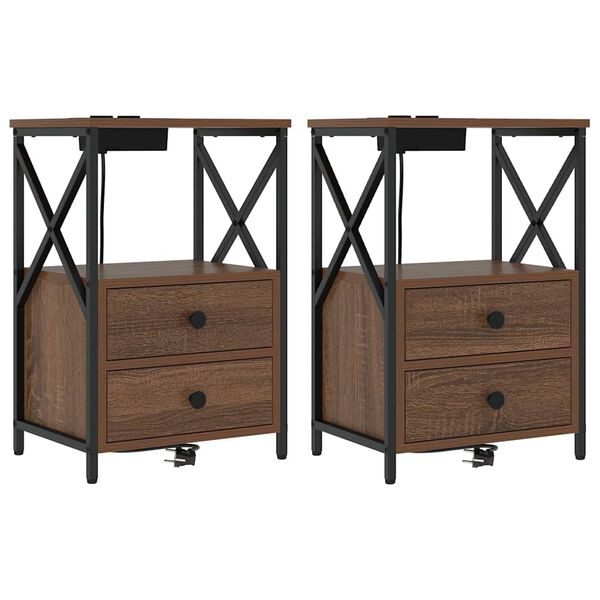 vidaXL Nachttisch 2 pcs Braun Eichen-Optik 40 x 31 x 60 cm