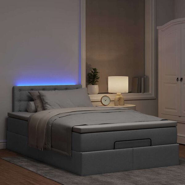 vidaXL Ottoman-Bett mit Matratze & LEDs Hellgrau 120x200 cm Stoff