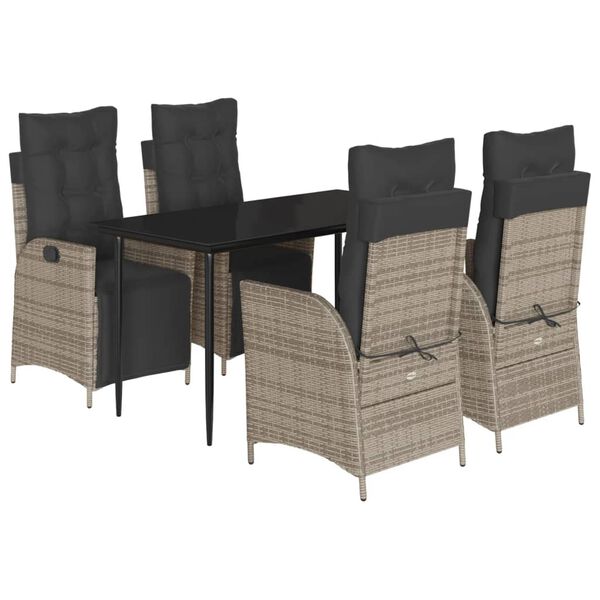 vidaXL 5-tlg. Garten-Essgruppe mit Kissen Grau Poly Rattan