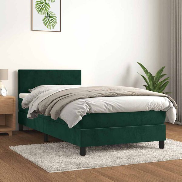 vidaXL Boxspringbett mit Matratze Dunkelgr&uuml;n 90x200 cm Samt