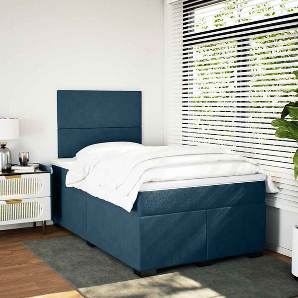 vidaXL Boxspringbett mit Matratze Blau 120x190 cm Samt