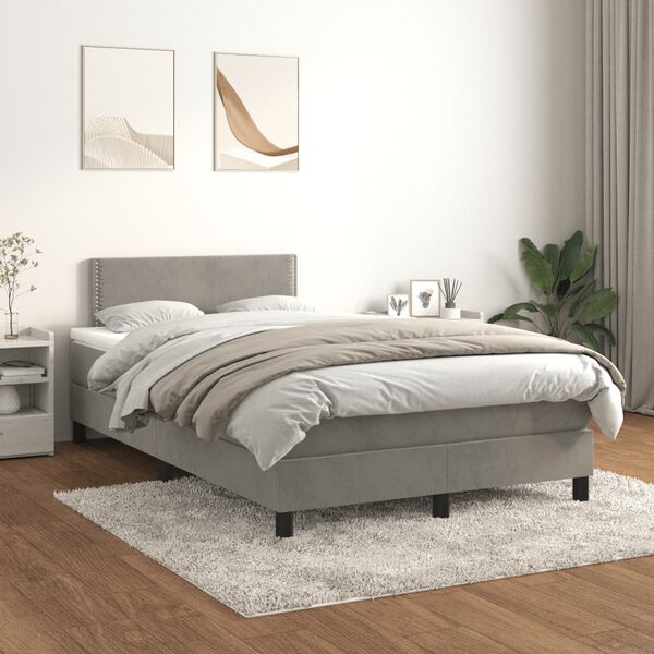 vidaXL Boxspringbett mit Matratze Hellgrau 120x190 cm Samt