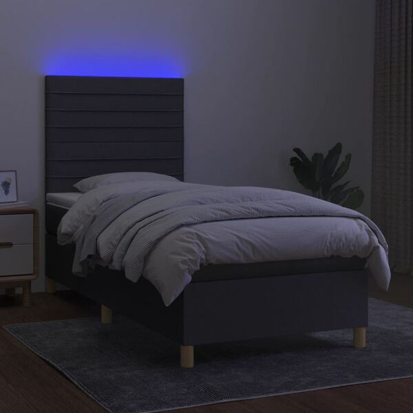 vidaXL Boxspringbett mit Matratze & LED Dunkelgrau 100x200 cm Stoff