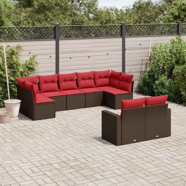 vidaXL 9-tlg. Garten-Sofagarnitur mit Kissen Braun Poly Rattan