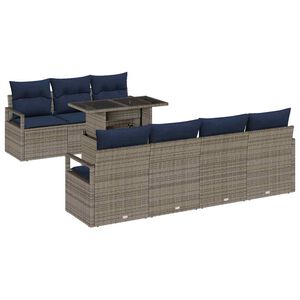 vidaXL Gartensofa-set mit Kissen 8 pcs Grau und Marineblau Poly-Rattan