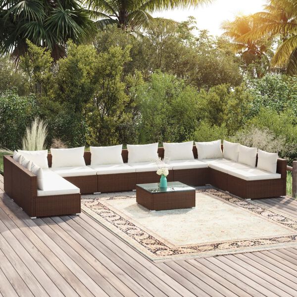vidaXL 11-tlg. Garten-Lounge-Set mit Kissen Poly Rattan Braun
