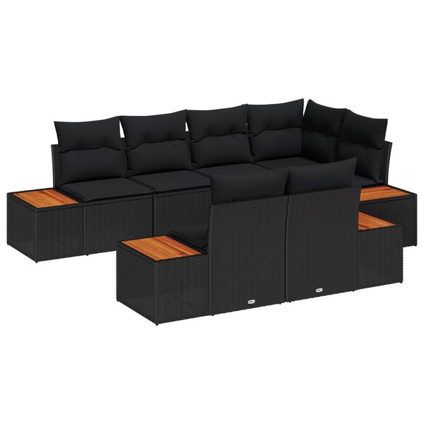 vidaXL Gartensofa-set mit Kissen 7 pcs Schwarz Poly-Rattan