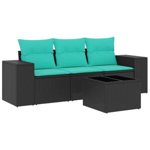 vidaXL 4-teiliges Gartensofa-Set mit Kissen, schwarzes Polyrattan
