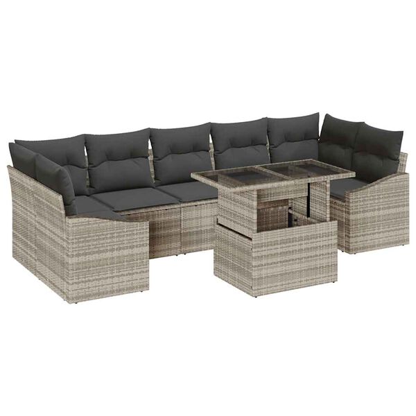 vidaXL Garten-Sofa-Set mit Kissen 8 pcs Hellgrau Poly-Rattan