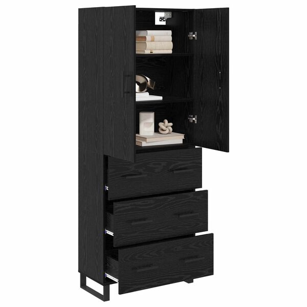 vidaXL Highboard 2 pcs Schwarz Eichen-Optik Engineered Wood und Glas
