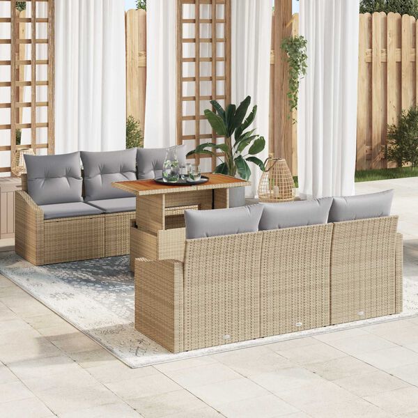 vidaXL Garten-Sofa-Set mit Kissen mit Kissen 7 pcs Beige und Grau