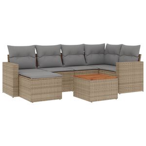 vidaXL 7-tlg. Garten-Sofagarnitur mit Kissen Beige Poly Rattan