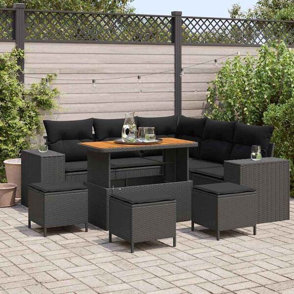 vidaXL Gartensofa-set mit Kissen 9 pcs Schwarz Poly-Rattan