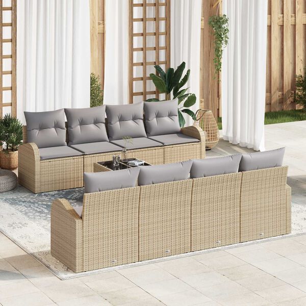 vidaXL Garten-Sofa-Set mit Kissen mit Speicher 9 pcs Beige und Grau
