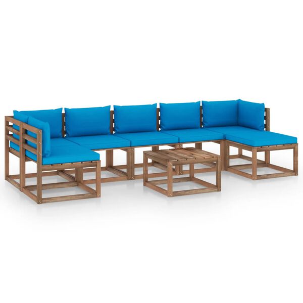 vidaXL 8-tlg. Garten-Lounge-Set mit Kissen in Hellblau
