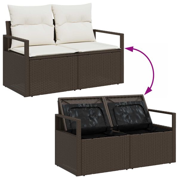 vidaXL Garten-Sofa-Set mit Kissen 7 pcs Braun und Creme Poly-Rattan