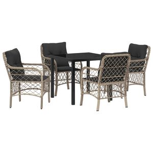 vidaXL Garten Essgruppe mit Kissen 5 pcs Hellgrau Poly-Rattan