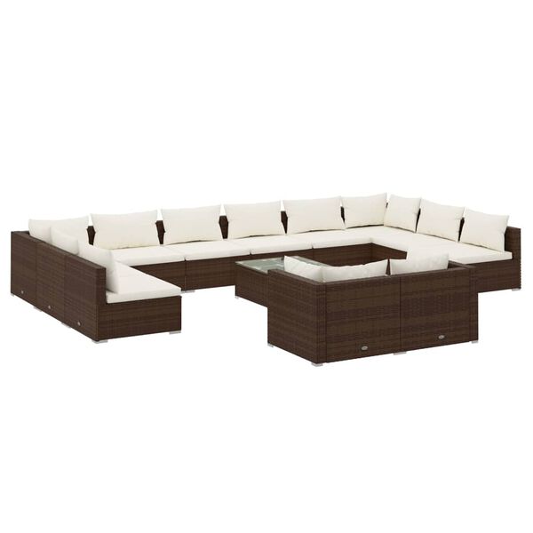 vidaXL 13-tlg. Garten-Lounge-Set mit Kissen Braun Poly Rattan