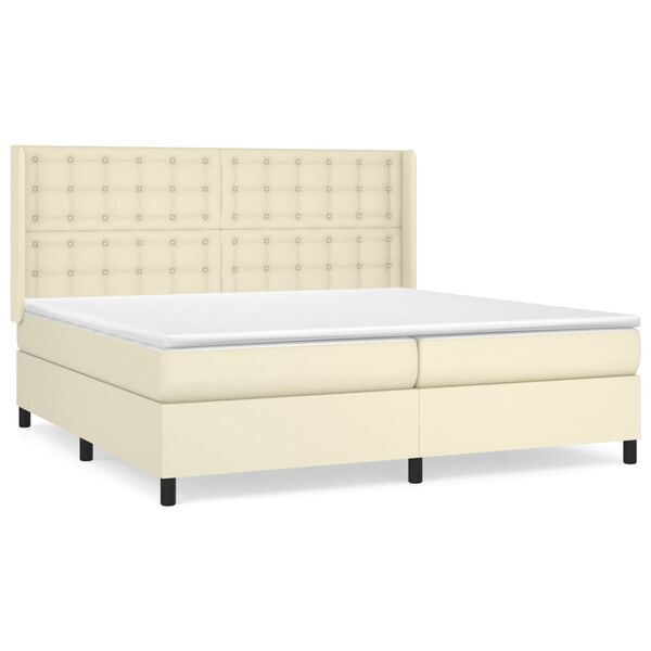 vidaXL Boxspringbett mit Matratze Creme 200x200 cm Kunstleder