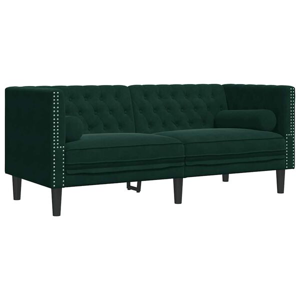 vidaXL Chesterfield-Sofa mit Nackenrollen 2-Sitzer Dunkelgrün Samt