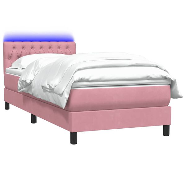 vidaXL Boxspringbett mit Matratze & LED Rosa 100x210 cm Samt
