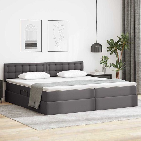 vidaXL Bett mit Stauraum und LED Hellgrau 200 x 200 cm Kunstleder