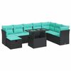 vidaXL 9-tlg. Garten-Sofagarnitur mit Kissen Schwarz Poly Rattan