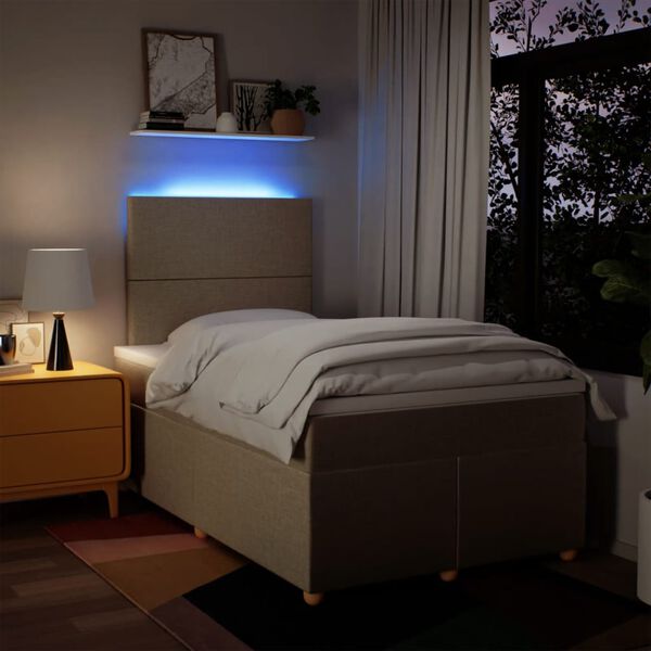 vidaXL Boxspringbett mit Matratze Creme 120x190 cm Stoff