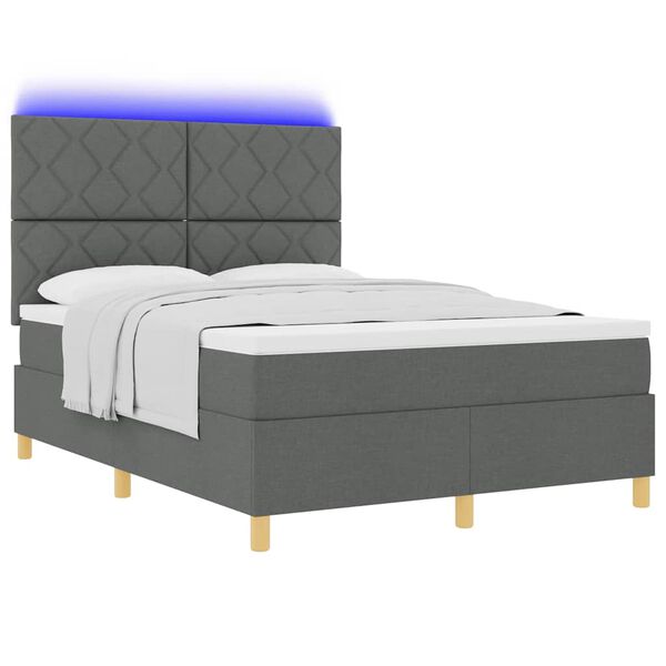 vidaXL LED Boxspringbett mit Matratze Dunkelgrau 140 x 200 cm Stoff