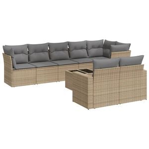 vidaXL 9-tlg. Garten-Sofagarnitur mit Kissen Beige Poly Rattan