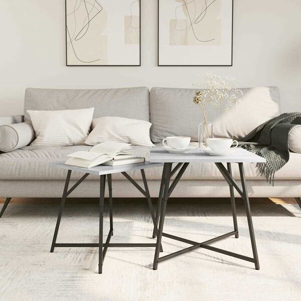 vidaXL Beistelltisch-Set 2 pcs Grau Sonoma und Schwarz 50 x 50 x 50 cm