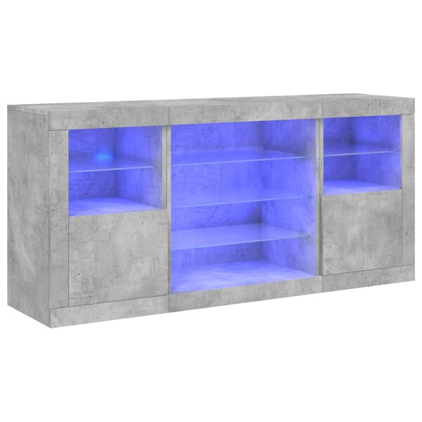 vidaXL Sideboard mit LED-Leuchten Betongrau 142,5x37x67 cm