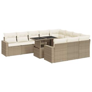 vidaXL 11-tlg. Garten-Sofagarnitur mit Kissen Beige Poly Rattan