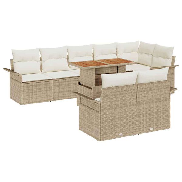 vidaXL Garten-Sofa-Set mit Kissen 9 pcs Beige und Creme
