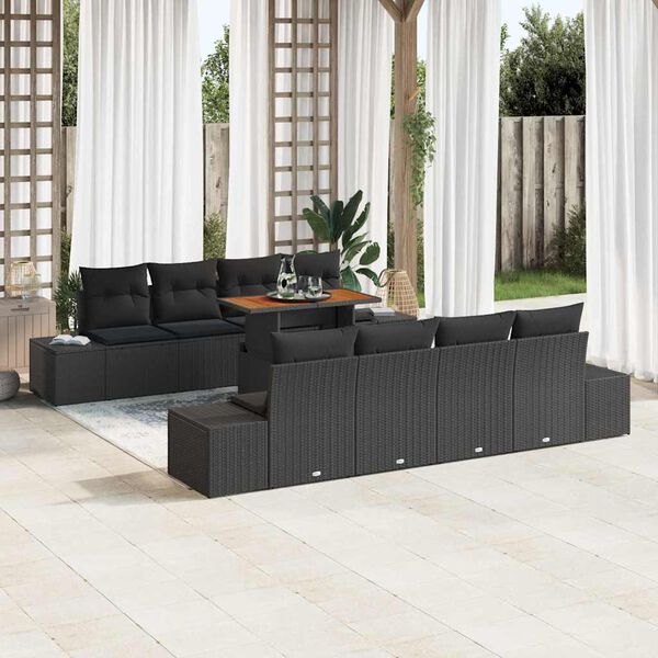 vidaXL Garten Essgruppe mit Kissen mit Kissen 9 pcs Schwarz und Braun
