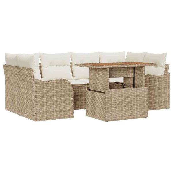 vidaXL Garten-Sofa-Set mit Speicher 7 pcs Beige Poly Rattan