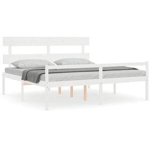vidaXL Seniorenbett mit Kopfteil Wei&szlig; Super Kingsize Massivholz