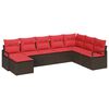 vidaXL Sofa Set mit Kissen 8 pcs Braun und Rot Poly-Rattan