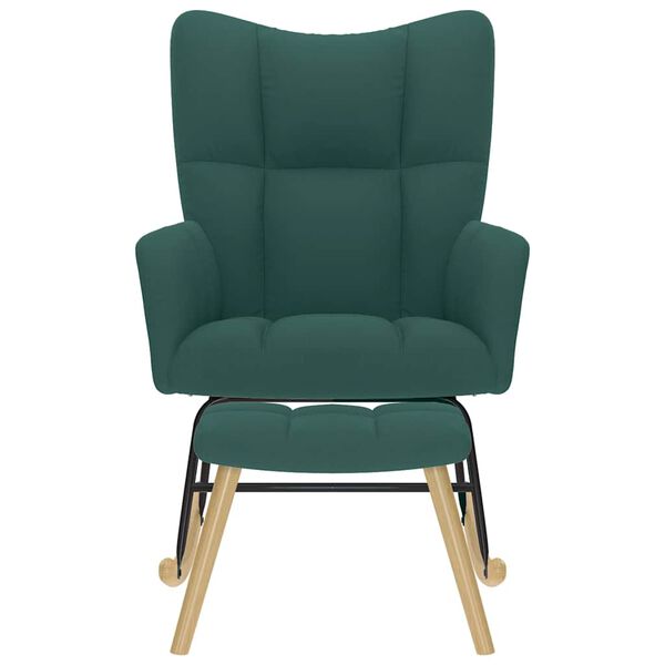 vidaXL Schaukelstuhl mit Fußhocker Dunkelgrün Stoff