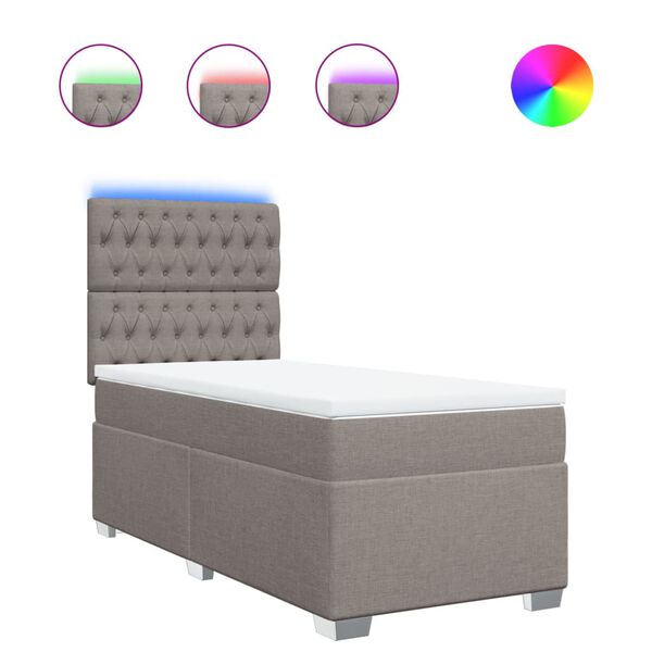 vidaXL Boxspringbett mit Matratze Taupe 100x200 cm Stoff