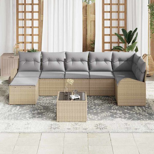 vidaXL Garten-Sofa-Set mit Kissen 8 pcs Beige Poly Rattan