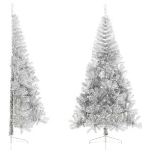 vidaXL K&uuml;nstlicher Halb-Weihnachtsbaum mit St&auml;nder Silber 210 cm PET