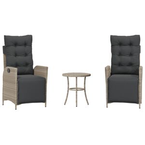 vidaXL 3-tlg. Bistro-Set mit Kissen Hellgrau Poly Rattan