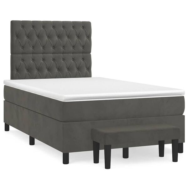 vidaXL Boxspringbett mit Matratze Dunkelgrau 120x190 cm Samt