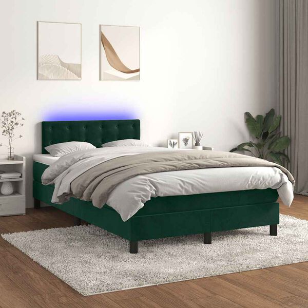vidaXL Boxspringbett mit Matratze & LED Dunkelgr&uuml;n 120x200 cm Samt