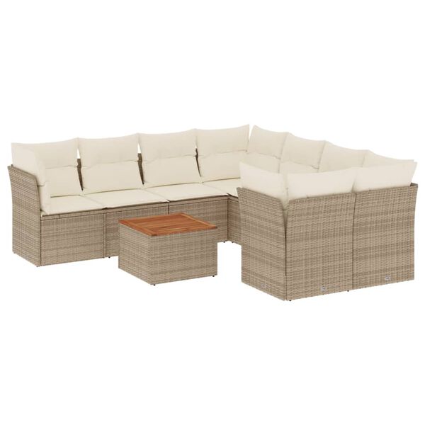vidaXL 9-tlg. Garten-Sofagarnitur mit Kissen Beige Poly Rattan