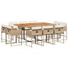 vidaXL 11-tlg. Garten-Essgruppe mit Kissen Beige Poly Rattan