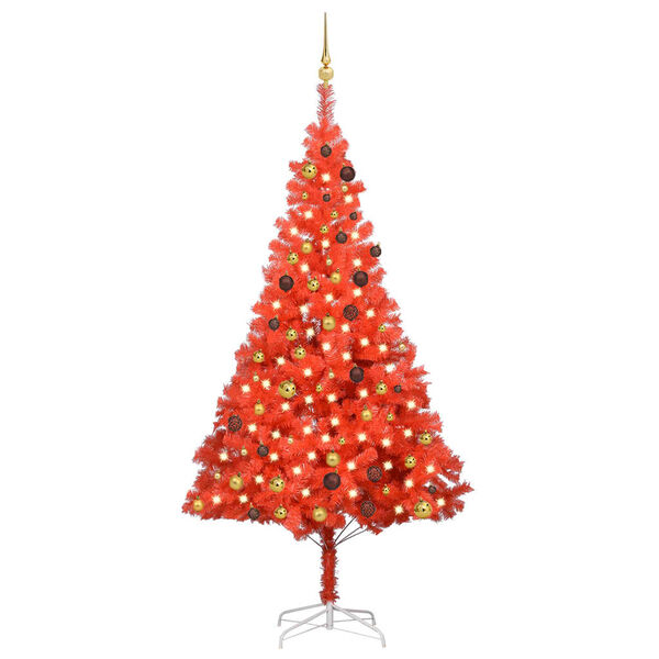 vidaXL K&uuml;nstlicher Weihnachtsbaum Beleuchtung & Kugeln Rot 210 cm