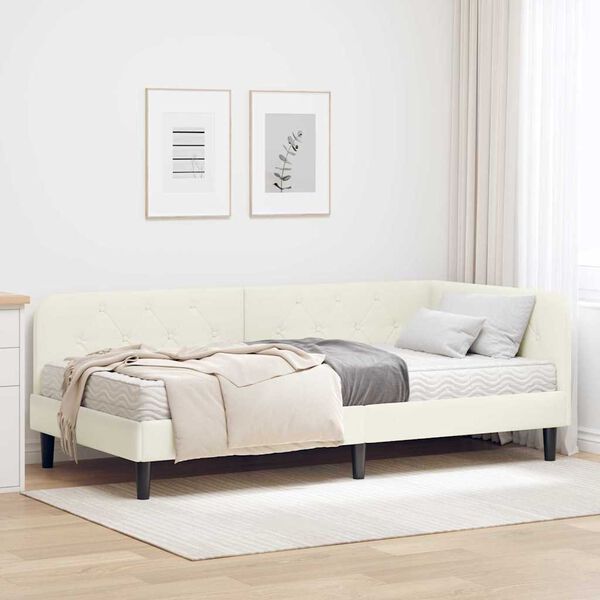 vidaXL Eckbettgestell mit Matratze mit Kopfteil Creme 90 x 190 cm Samt