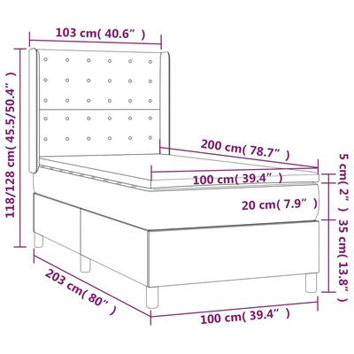 vidaXL Boxspringbett mit Matratze & LED Schwarz 100x200 cm Samt